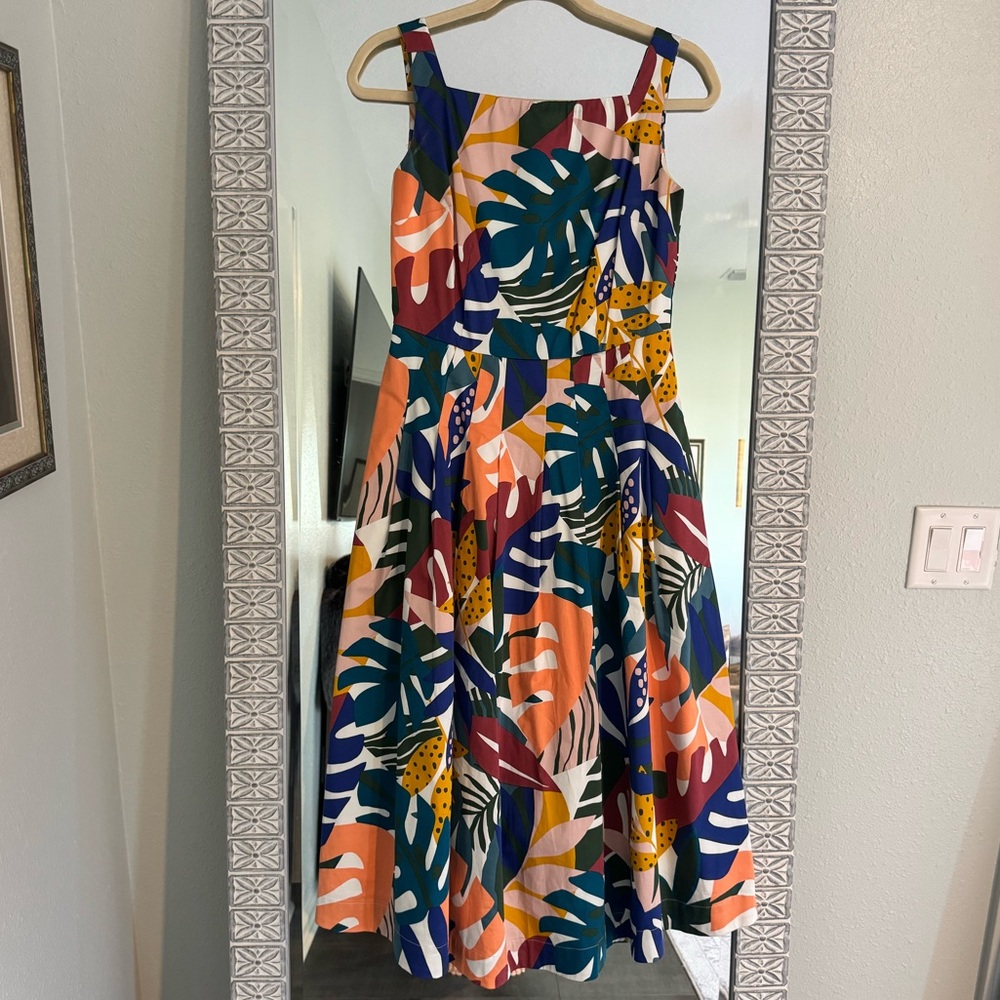 Boden Multicolor Leaf Print Midi Dress